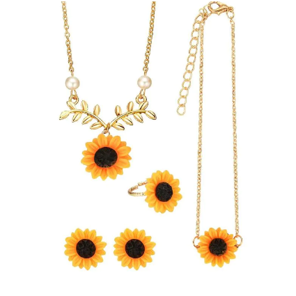 Sunflower Pendant Necklace Set 5 Pcs