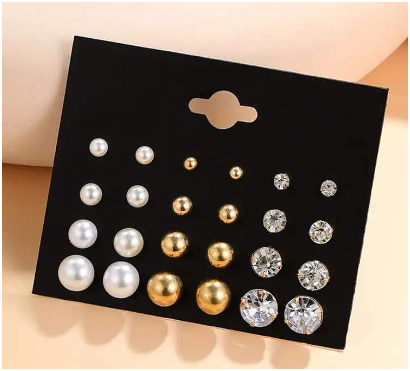 12 Pair Pearl Stone Earrings Set