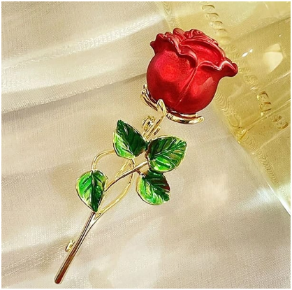 Rhinestone Red Rose Flower Hijab Brooch